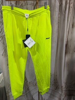 MSGM Neon Yellow Logo Sweatpants